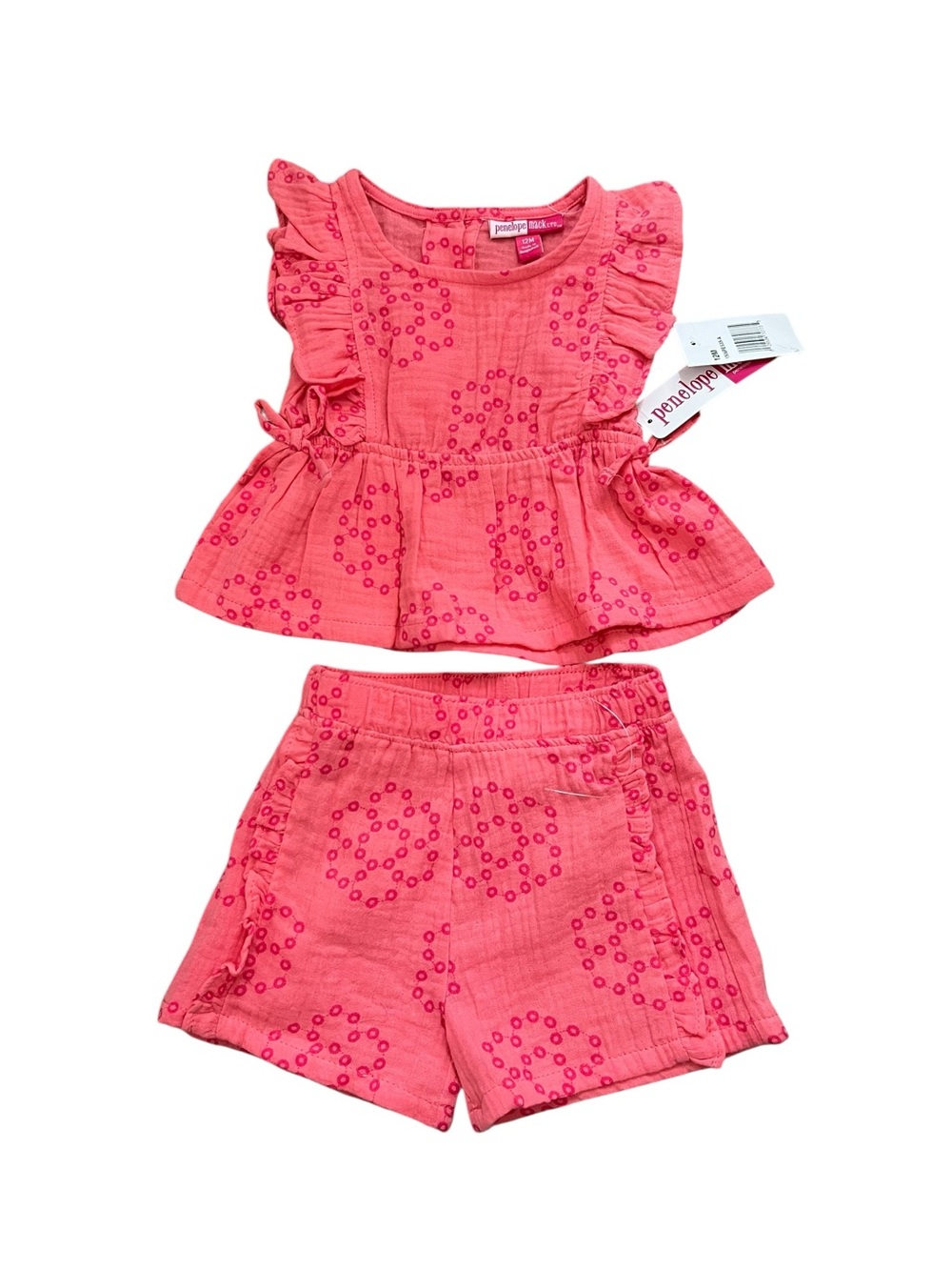Baby Girl 12M Coral Pink Ruffle Top & Shorts Set NWT Boho Boutique Summer 2pc
